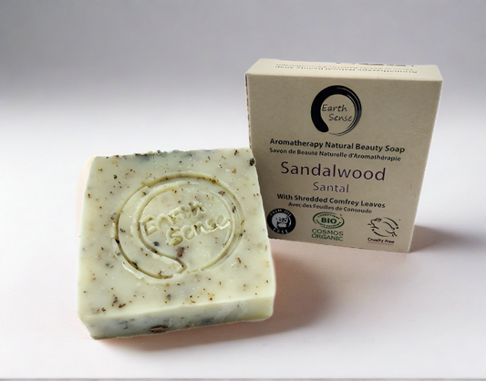 Organic Certified Solid Soap - Sandalwood with Shredded Comfrey Leaves 90g